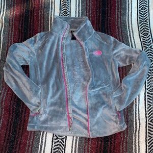 Grey North face fuzzy jacket